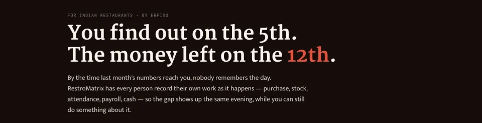 RestroMatrix — Catch the money gap the same evening, not on the 5th